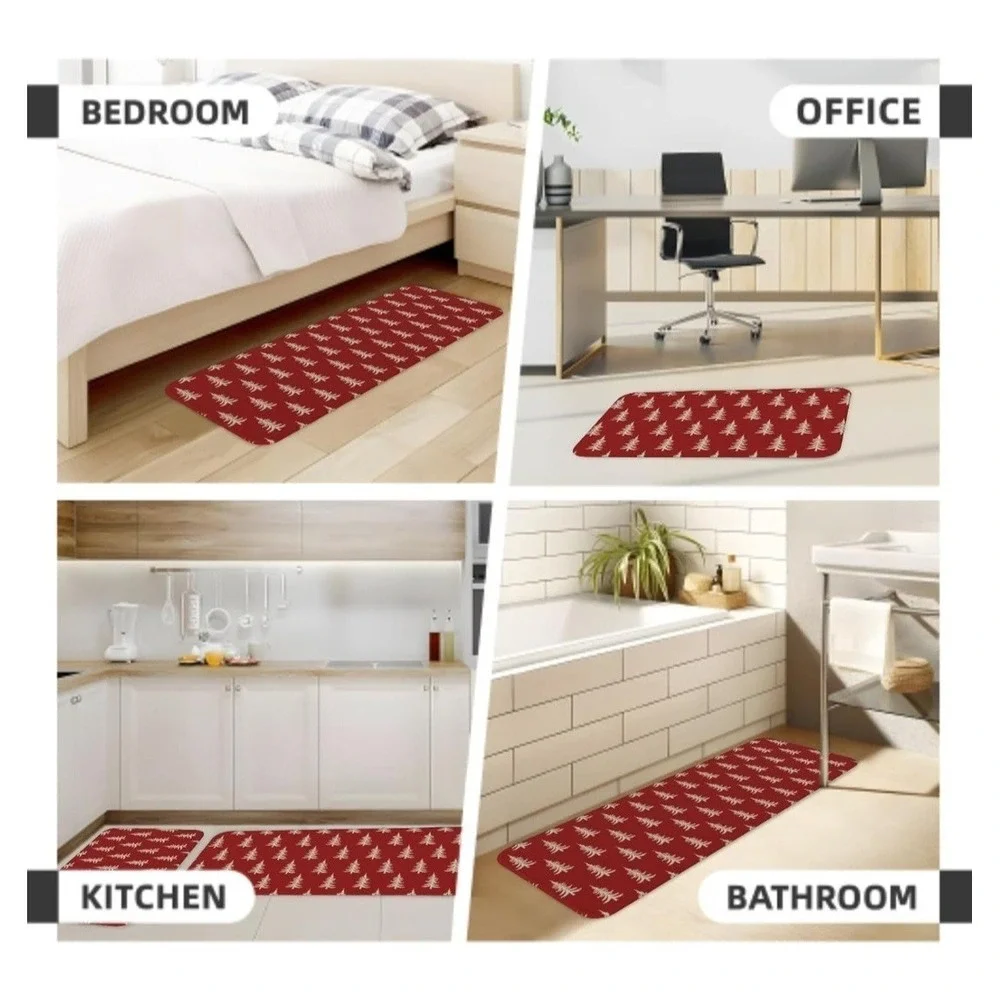 Christmas Kitchen Mat Set Of 2 With Christmas Trees Red Christmas Mat Set